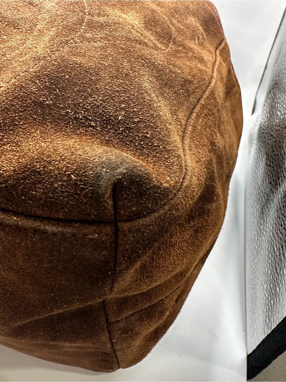 CHANEL Brown Suede Hobo Bag with Chain Handles and Tassle